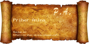 Priher Anina névjegykártya
